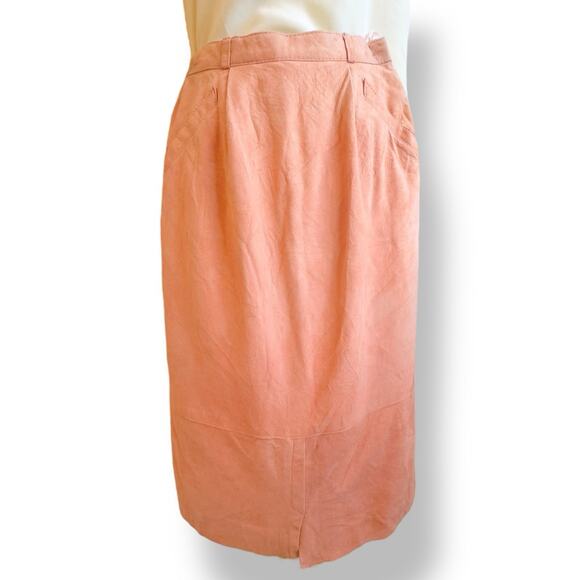 Vintage Alfred Sung Pink Suede Pencil Skirt 8 Made in Canada Lined Classic 90s - Picture 6 of 9
